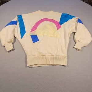 Vintage 80s Skimmer Paris Wool Sweater Geometric Colorblock Batwing Made France